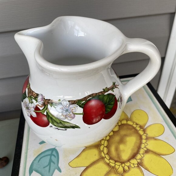 Vintage Italy Pitcher Creamer Abbiamo Tutto by Spigarelli Cherry Blossom Fruit - Picture 4 of 9